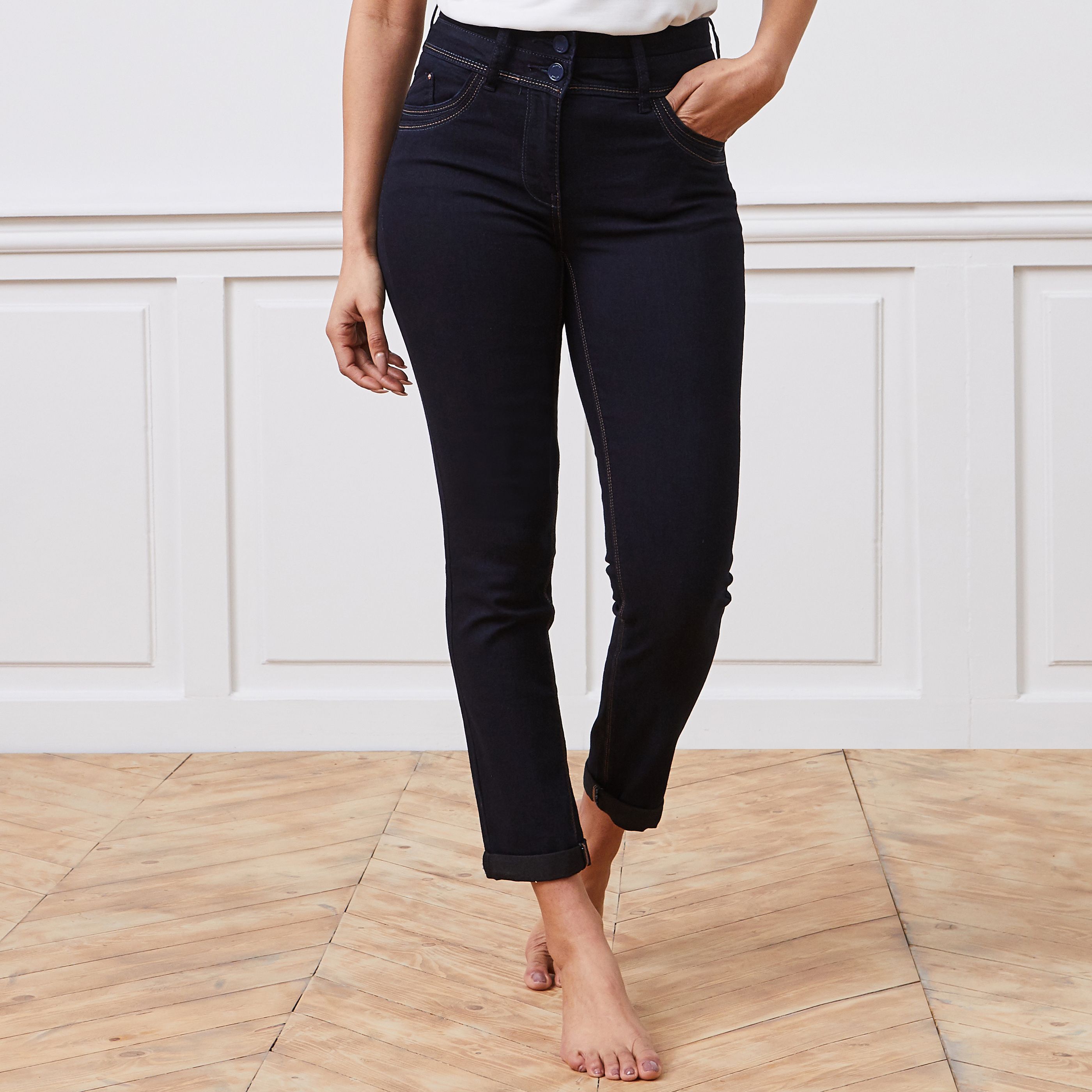 Jean raccourci taille haute HANOI femme - BLUE BLACK