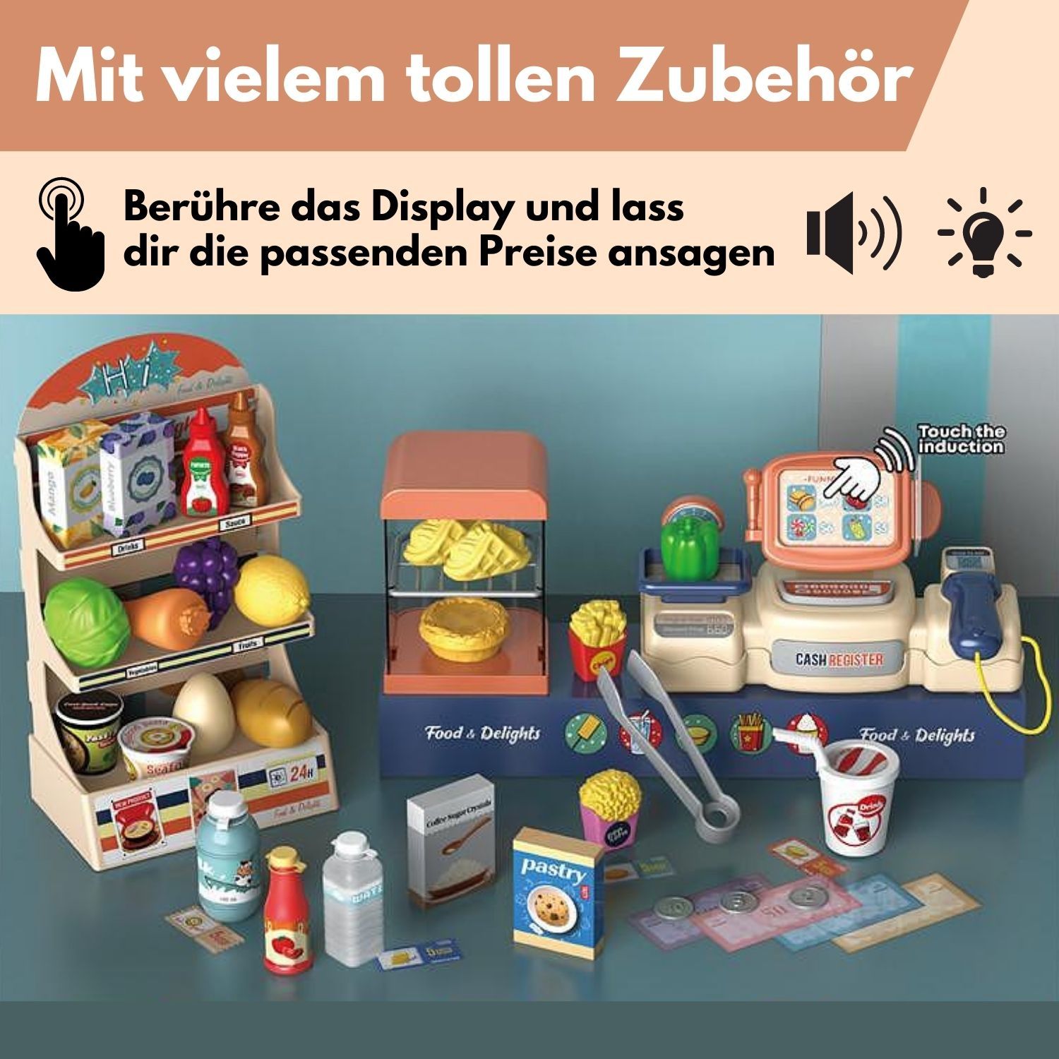 Coemo 2in1 Spielzeugkasse und Supermarkt Nico 42 tlg Zubehör