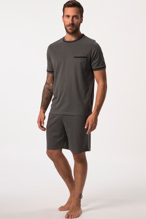 Schlafanzug, kurzer Zweiteiler, Melange-Jersey, T-Shirt, Shorts, bis 8 XL