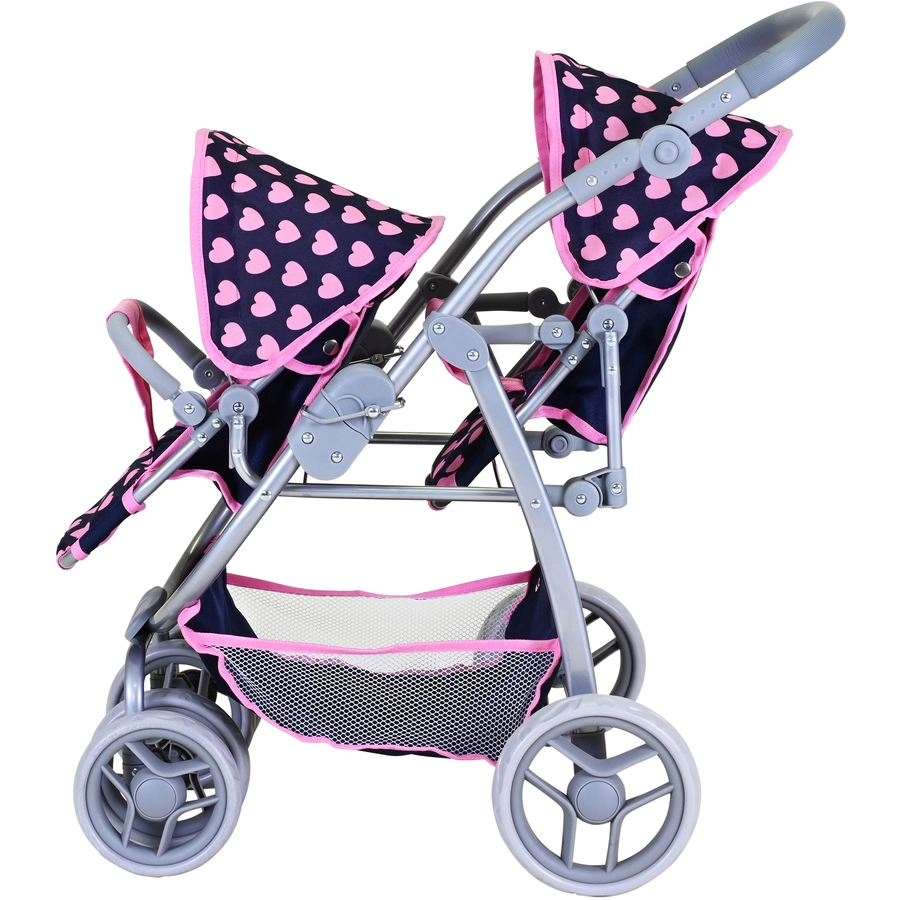 knorr toys® Zwillingspuppenwagen Milo - Pink Hearts blau