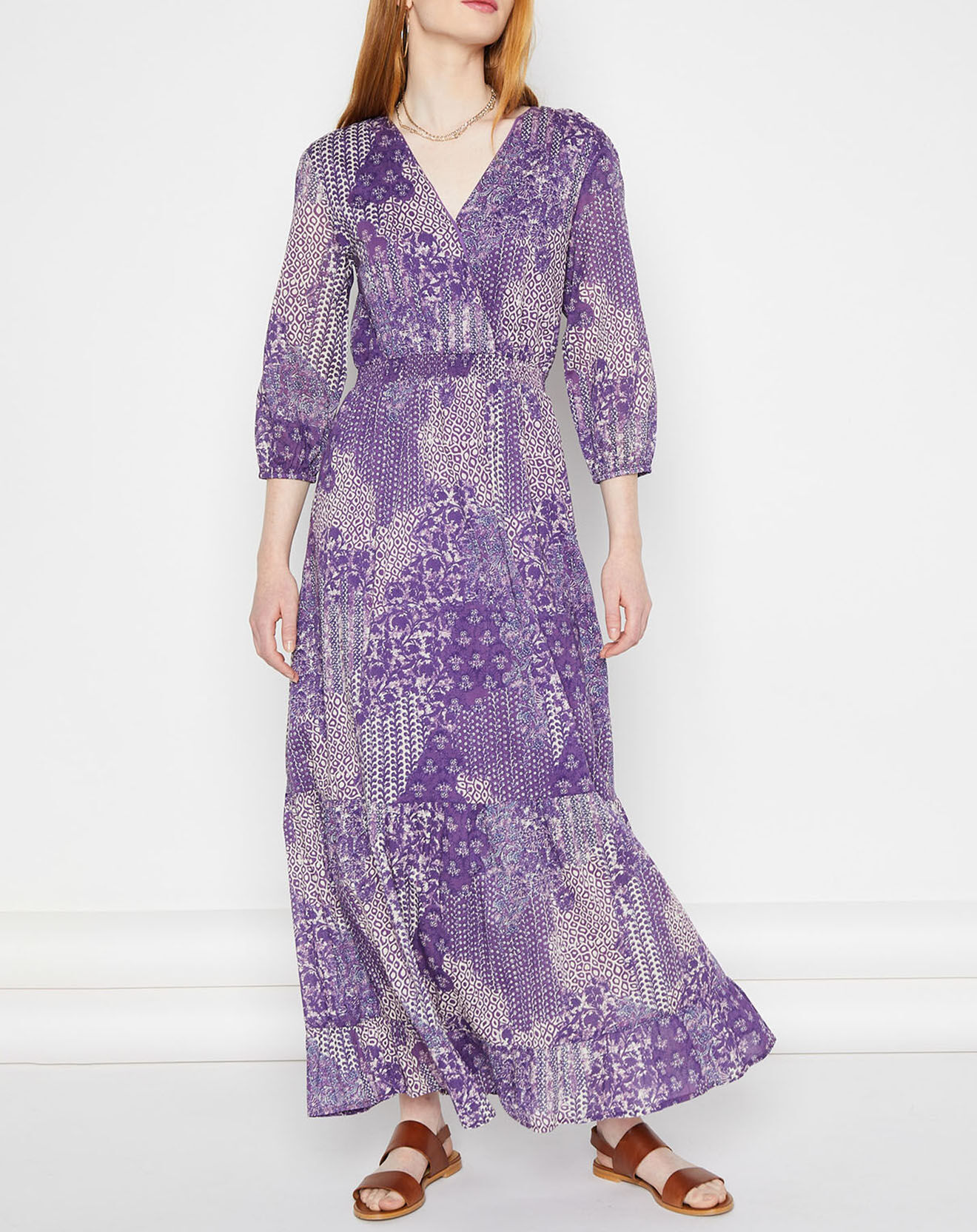 La Petite Etoile Robe longue Mylo patchwork violette