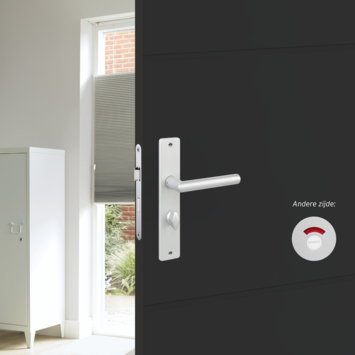 Gamma deurkruk set Berlijn recht schild vrij-bezet sluiting 63/8 mm ANOX aluminium mat