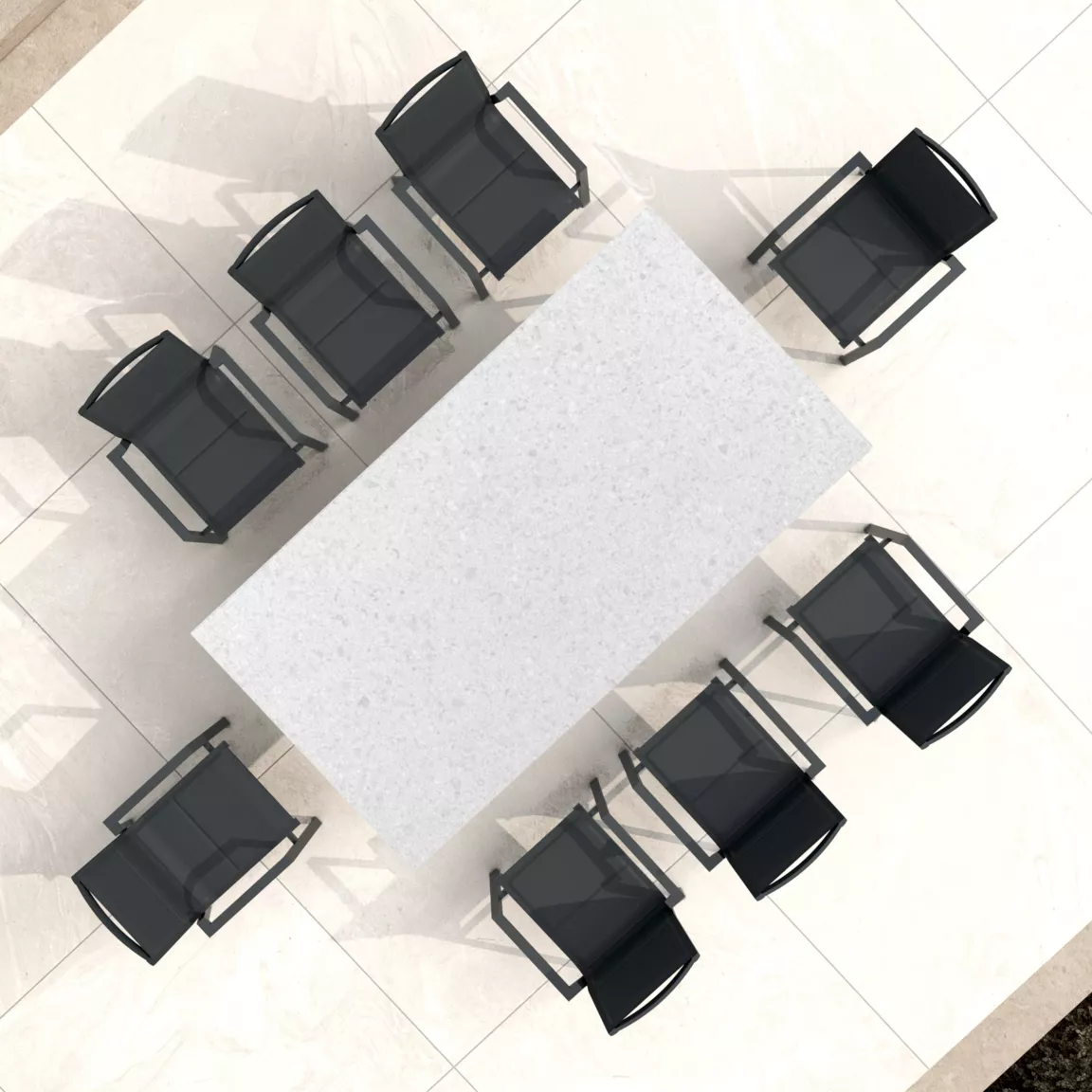 Table de jardin en aluminium et HPL 10 places (220 x 115 cm) Biarritz effet pierre Blanc et gris anthracite