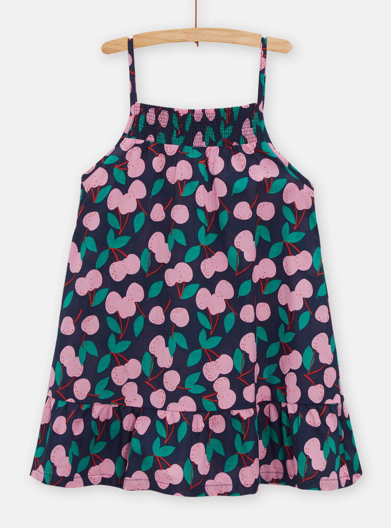 Robe à bretelles bleu marine imprimé cerises pour fille
