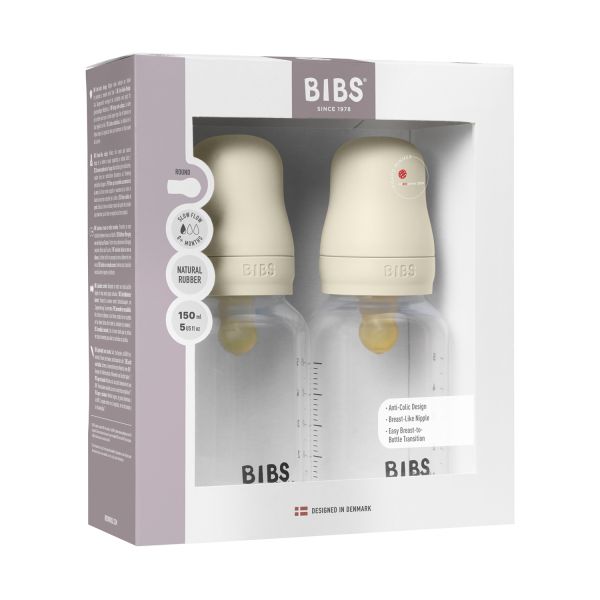 BIBS Fles - Slow Flow - 2 Pack - 150 ml - Latex - Ivory - Ronde Speen