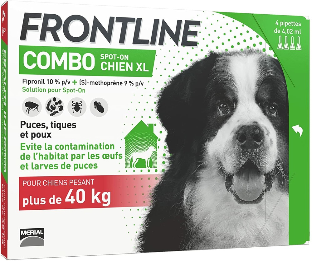 Combo chien antiparasitaire chien 4 pipettes de 40 à 60kg xl