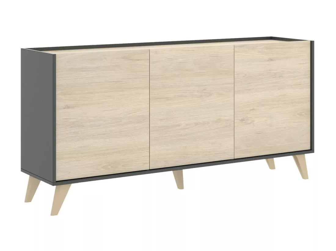 Buffet Dadop-vous, Buffet de salon, Buffet de salon moderne avec 3 portes, 155x43h75 cm, Chêne et Anthracite