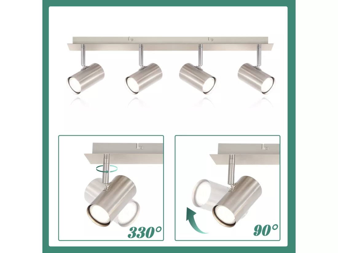 NETTLIFE 4 Spots de plafond GU10 en métal nickel pivotants à 330°pour salon cuisine chambre lampe moderne de couloir sans ampoule