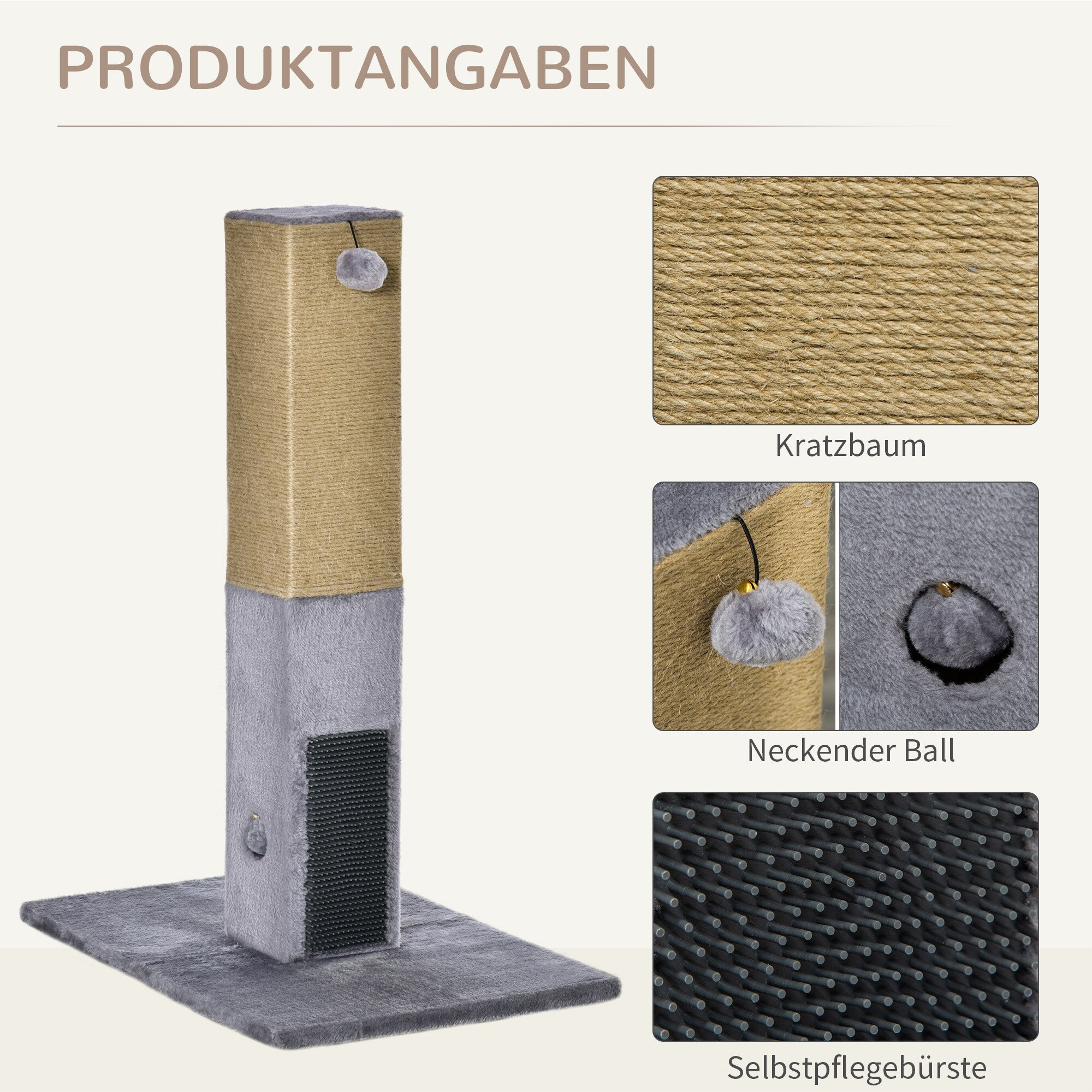 PawHut Kratzbaum geeignet für Katzen unter 5 kg grau 59,5L x 39B x 79H cm