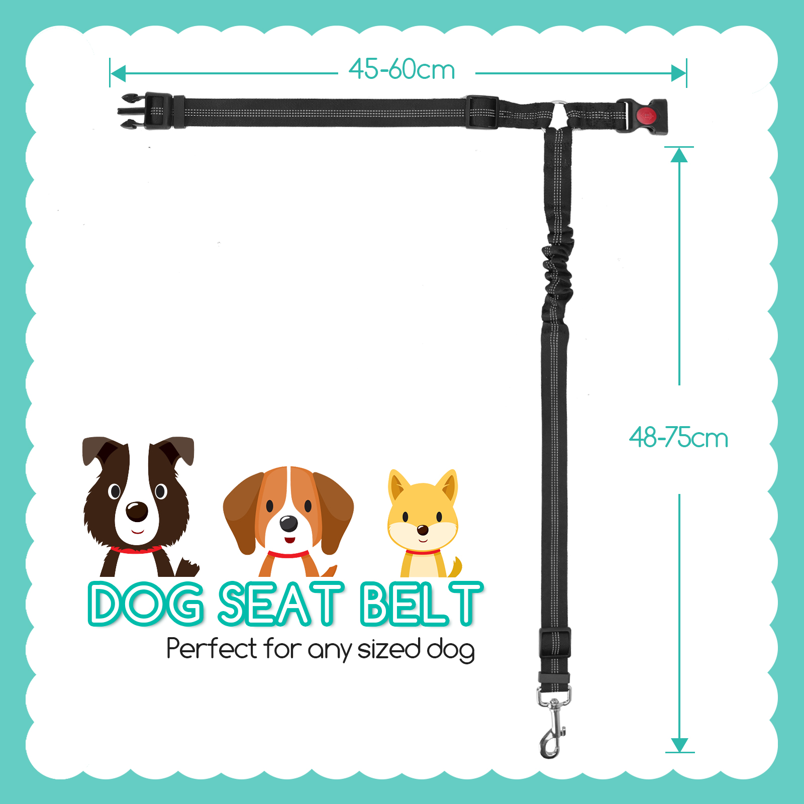 Nobleza - Cinto de Segurança Automotivo para Cães, Arnês para Cães com Elástico e Faixas Refletoras, 2 Peças de Correias de Segurança Ajustáveis para Encosto de Cabeça do Carro, Preto