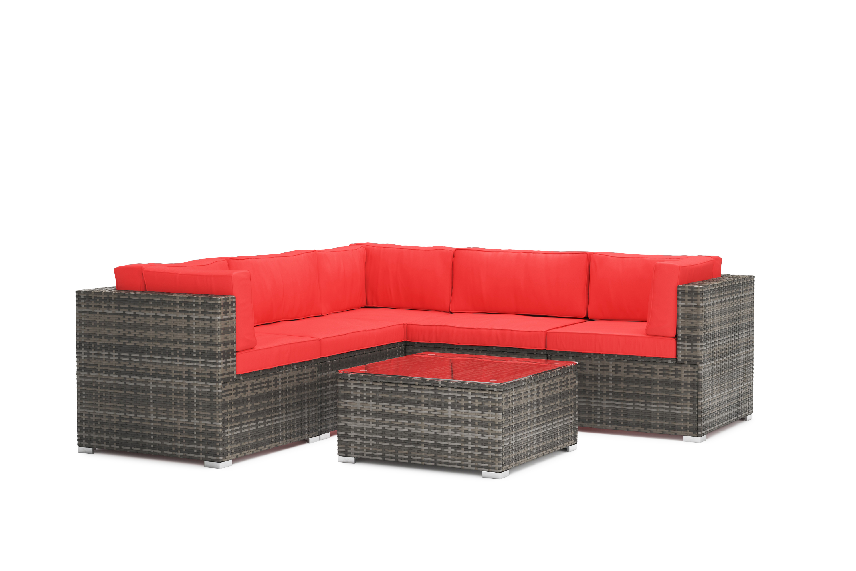 Eckteil Rattanlounge KRETA grau/rot