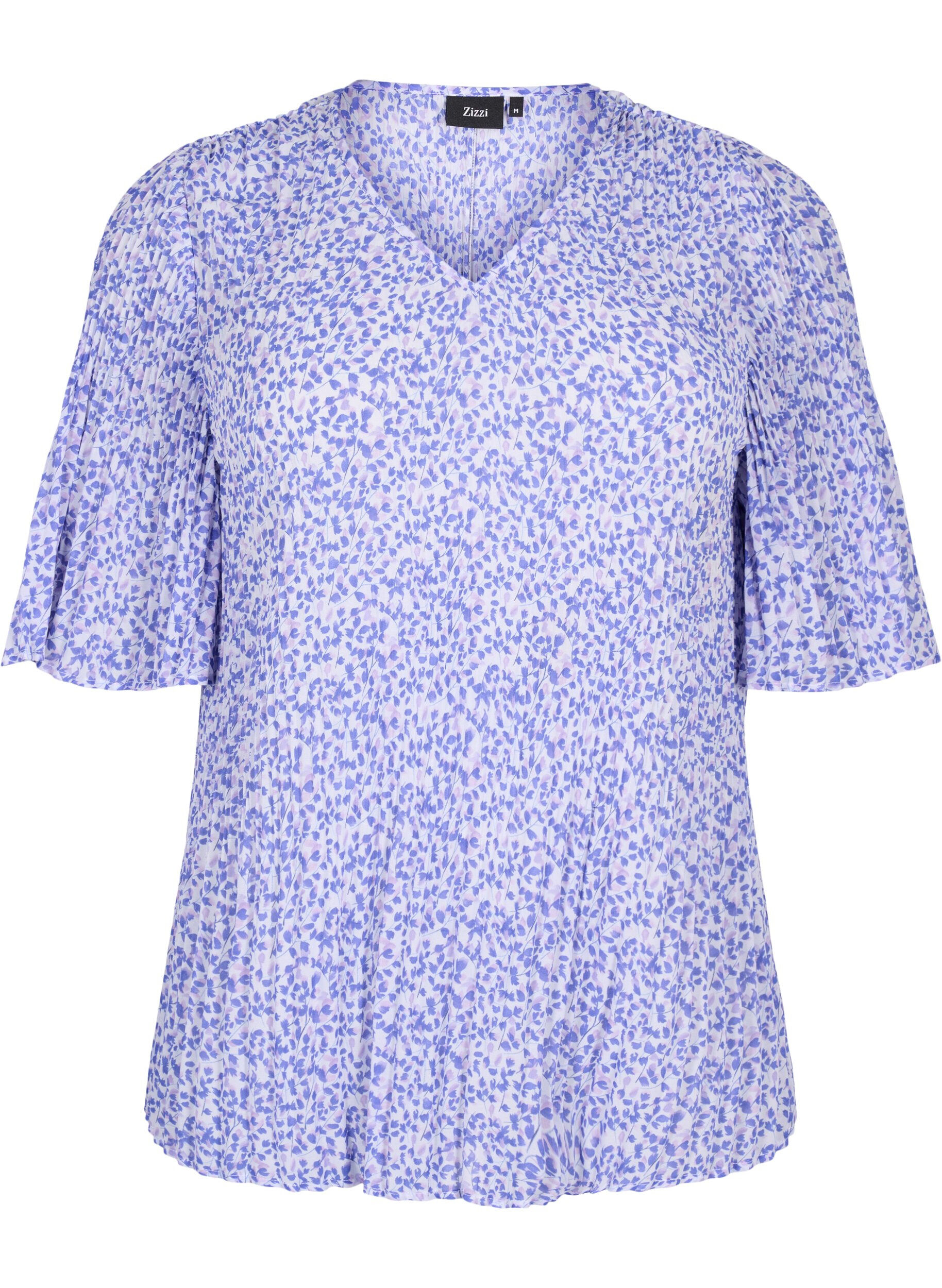 Blomstret bluse i plissé