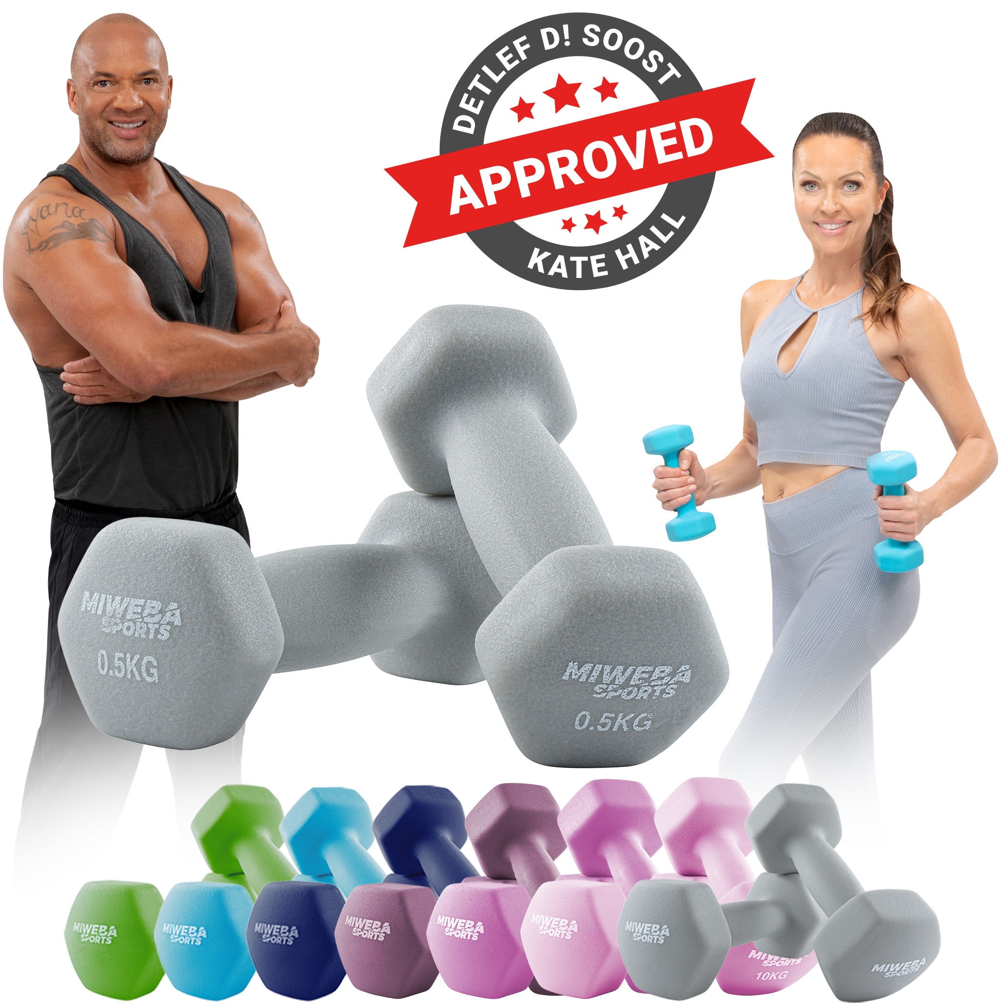 Miweba Sports Gymnastikhanteln 2er-Set NKH100, bodenschonend, 0,5-10 kg, Anti-Rutsch-Oberfläche (Grau, 2x 0,5 Kg)