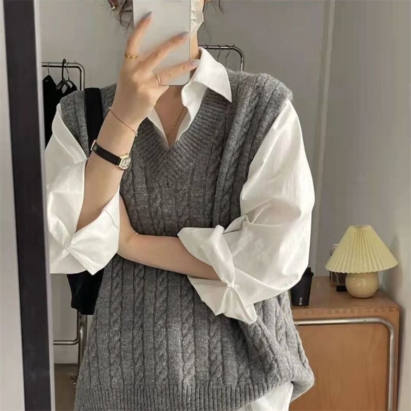 Angel Shine - V-hals effen geribbeld oversized vest