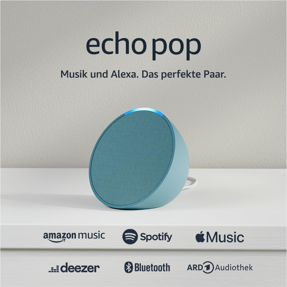 Echo Pop Smart Speaker Lautsprecher mit WLAN / Bluetooth und Sprachsteuerung via Amazon Alexa (B09ZXG6WHN) - Blaugrün