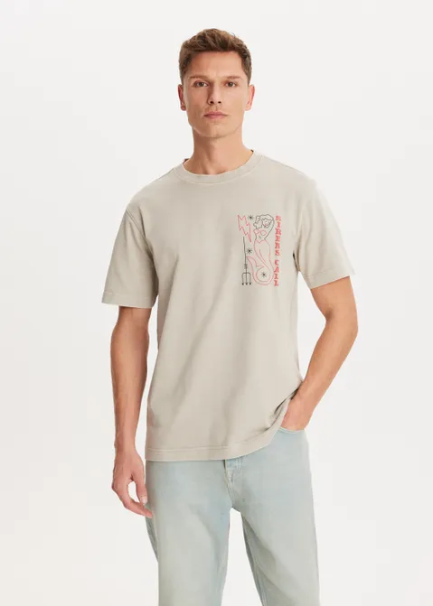 T-shirt met print siren zand (ZAND)