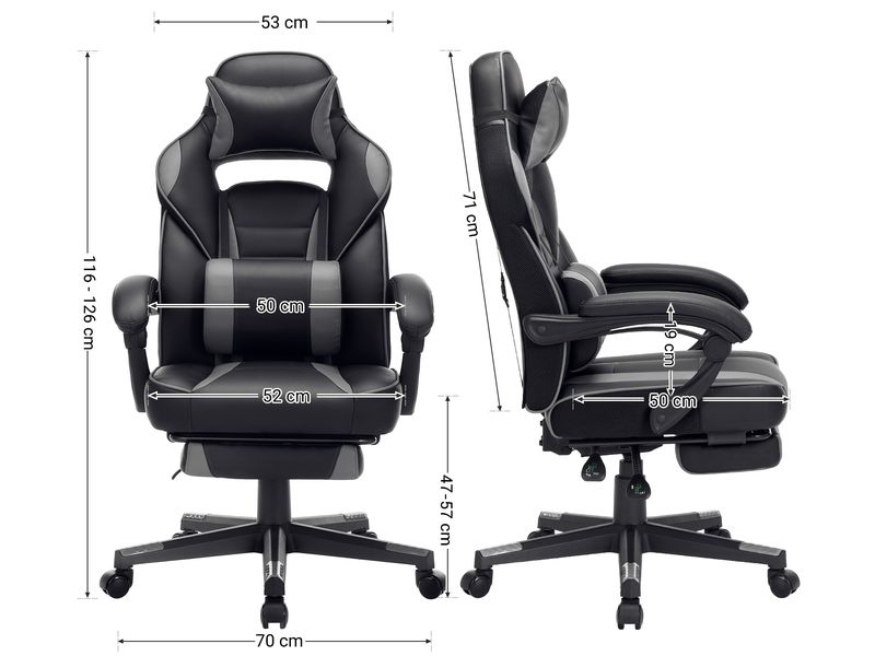 Songmics Bürostuhl mit neigbarer Rückenlehne, Schwarz / Gra Ergonomischer Gamingstuhl