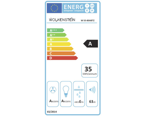 Wolkenstein W S5-80 ABTZ afzuigkap zonder kop, 80 x 38,6 cm, zwart