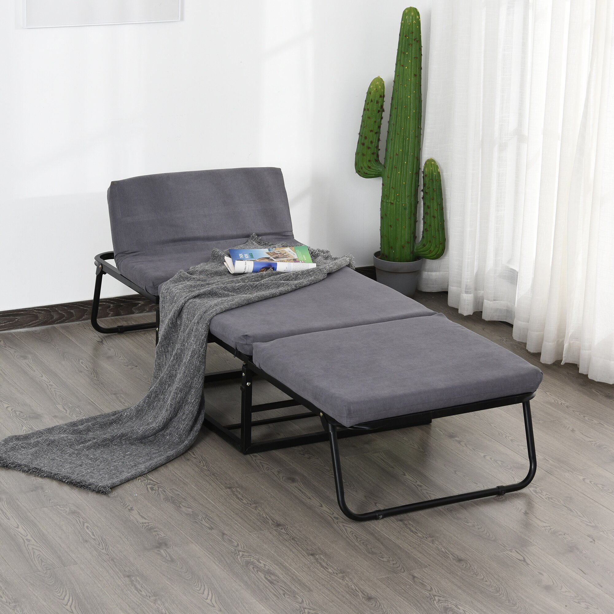 HOMCOM 2-in-1 Schlafsofa auch als Hocker grau 192 x 68 x 37 cm (LxBxH)