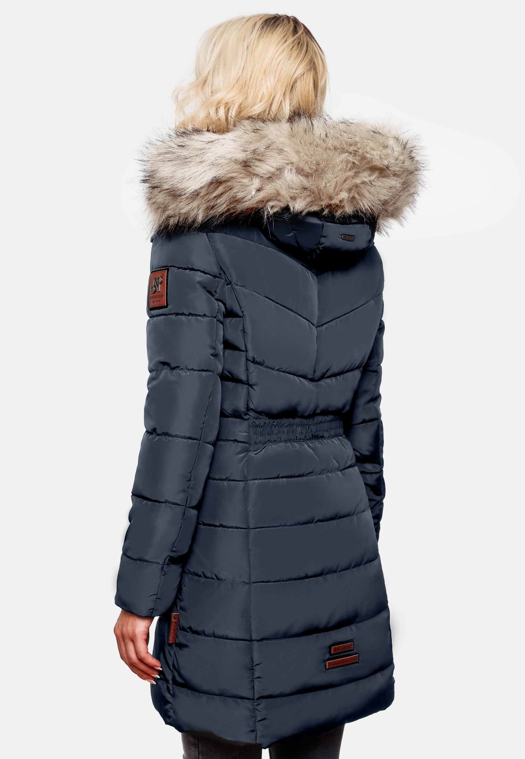 NAVAHOO Damen Stylischer Steppmantel Winter Parka mit edlem Fellimitat Paula