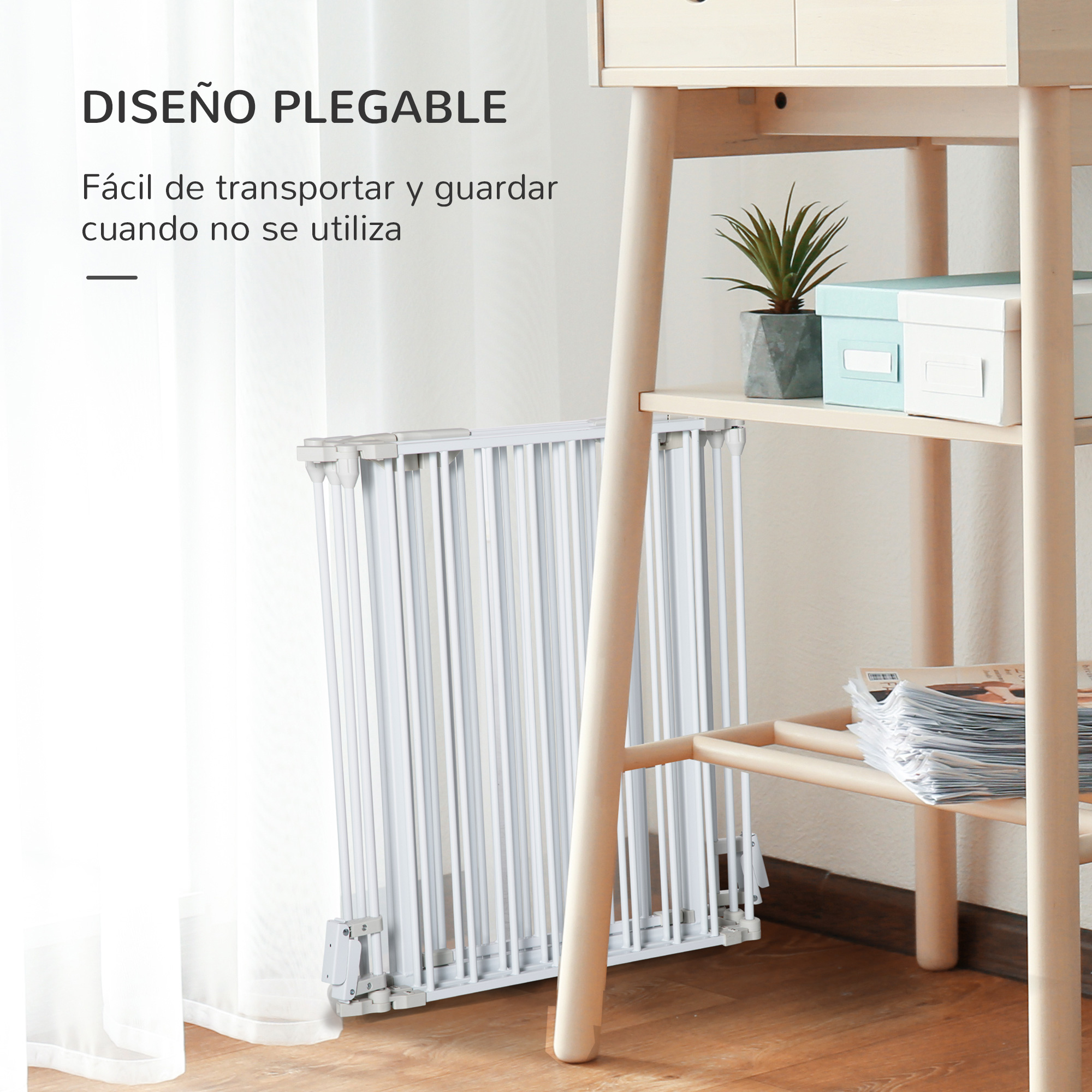 Portão de segurança para animais de estimação PawHut, 300 cm, dobrável, com 5 painéis, para cães, com trava inteligente, ideal para escadas e corredores, branco.