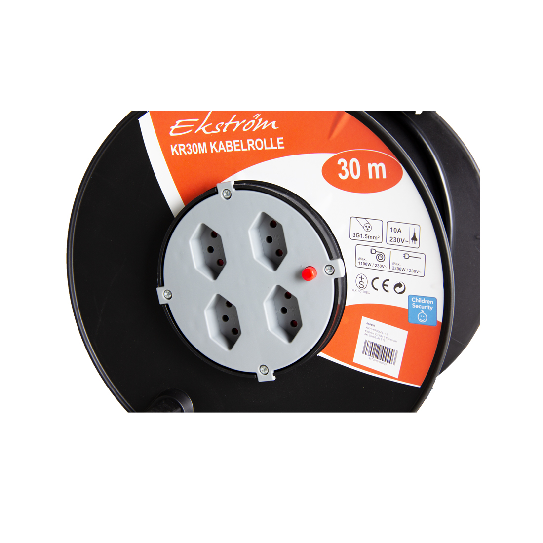 Ekström Kabelrolle 30 Meter, 3x 1.5 mm², 4x T13