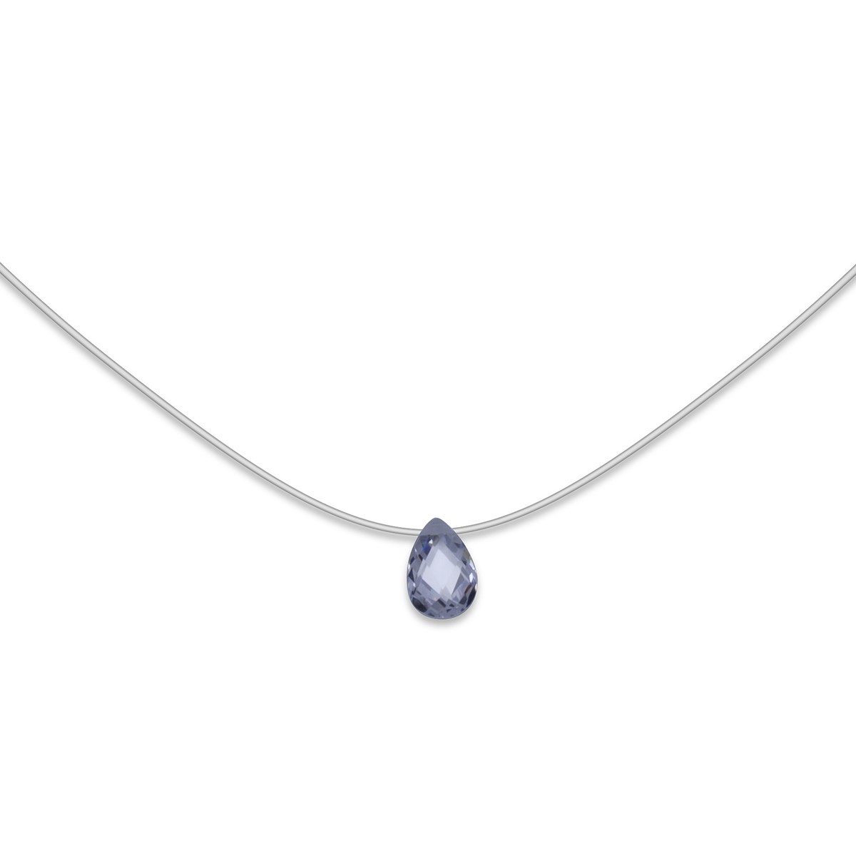Collier fil de pêche avec fermoir argent et cubic zirconia 40cm