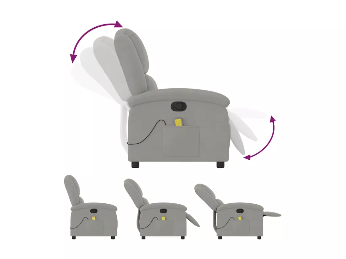 Fauteuil massant inclinable gris clair velours
