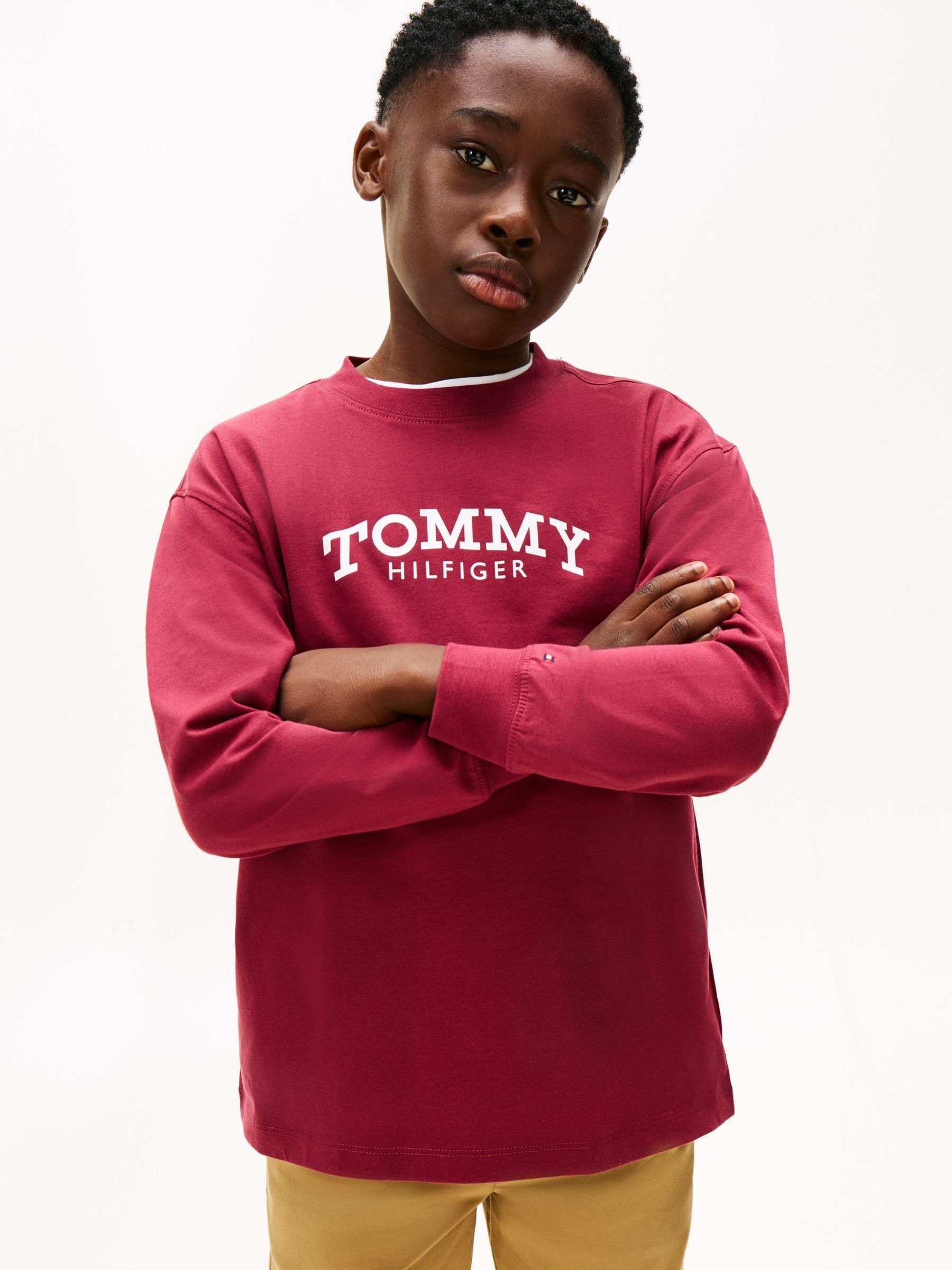 Rood - Tommy Hilfiger Logo Print Long Sleeve T-Shirt