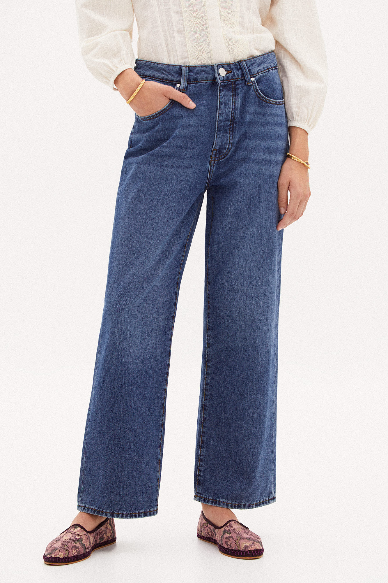 Calça jeans Lyla de perna larga - Azul