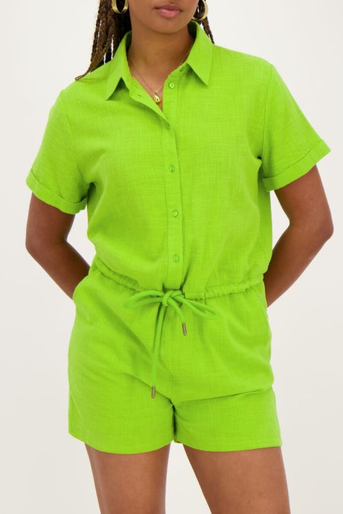 Groene linnen look playsuit met strikkoord