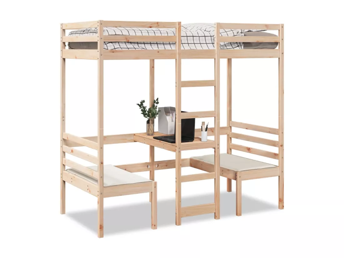Lit mezzanine avec bureau et chaises 90x200 cm pin massif