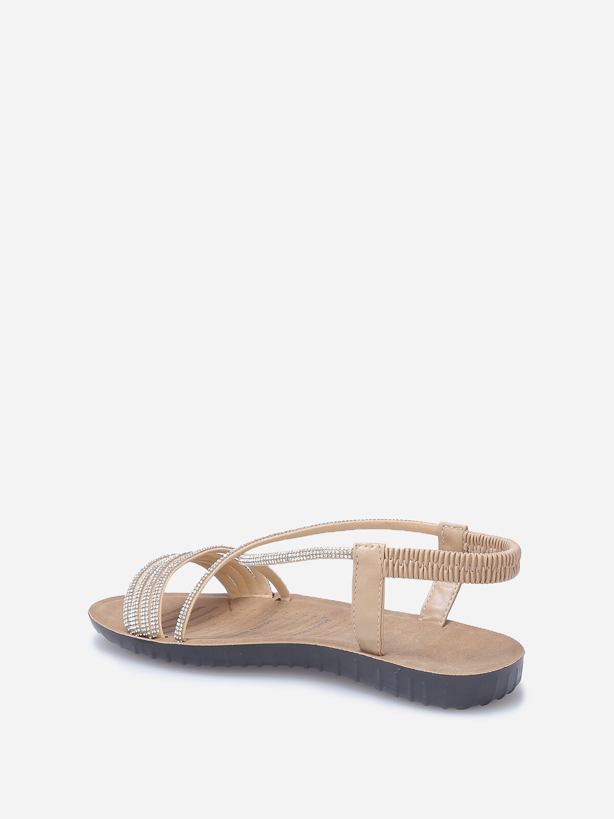 Sandales plates à brides strassées- Beige