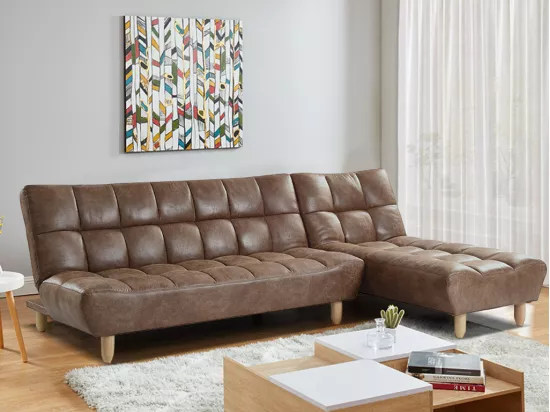 Canapé modulable convertible en microfibre vieillie ESTEBAN - Marron vintage