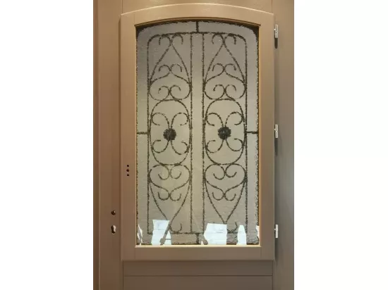 Porte d'entrée Bois vitrée, Adrien Gris RAL 7039, H,215xl,90 p,gauche Cotes Tableau