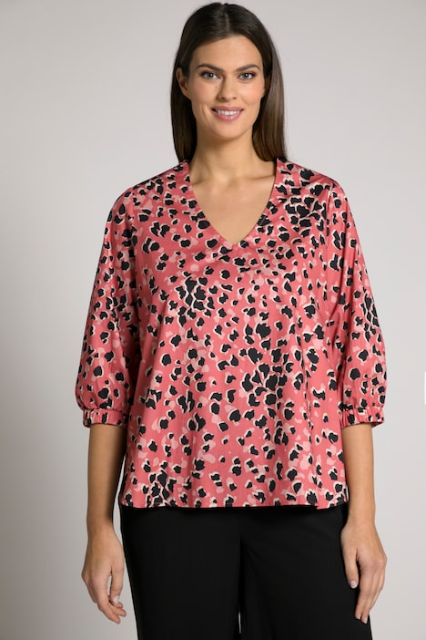 Bluse, Animal-Druck, A-Linie, V-Ausschnitt, 3/4-Arm