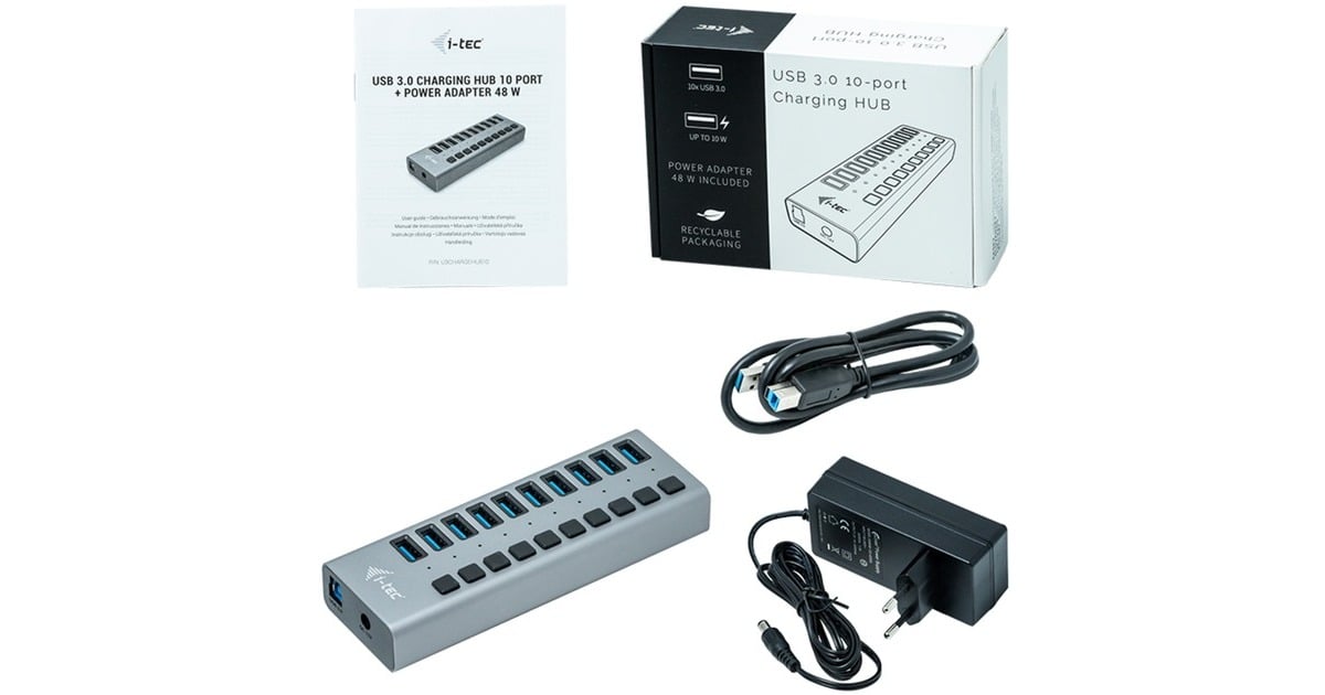 i-tecUSB 3.0 Charging HUB 10 port + Power Adapter usb-hub  (Zwart)