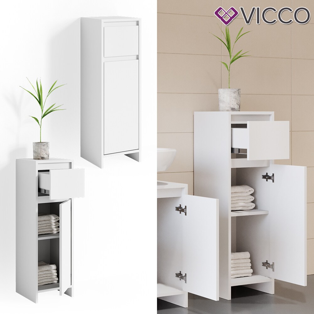 VICCO Badschrank EMMA Weiß - Badezimmerschrank Badregal Midischrank Schublade