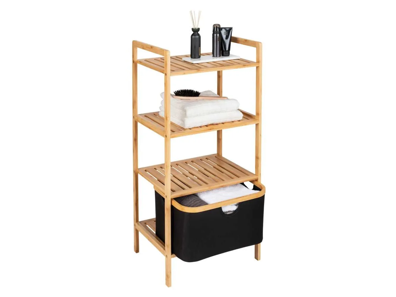 WENKO 50779100, Stativhylde, Fritstående, Bamboo, Polyester, Bamboo, Sort, Badeværelse, Soveværelse, Korridor, Veranda, Terrasse, Toilet, Garderobe, 3 hylder