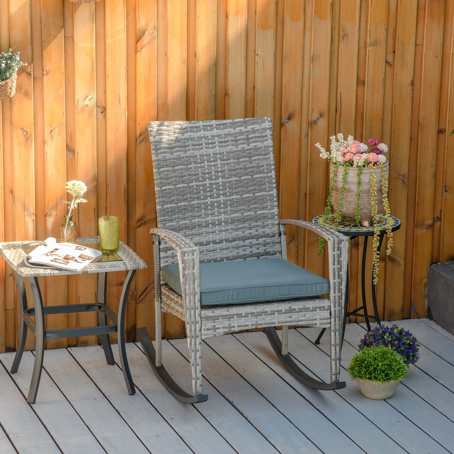 Outsunny Polyrattan Schaukelstuhl mit Kissen grau