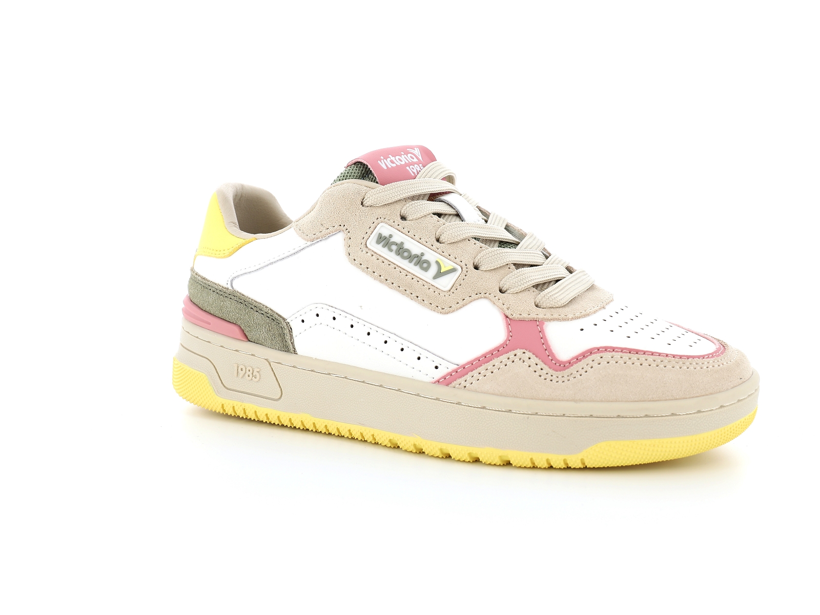 Victoria-8800116 Cuir Blanc-Jaune