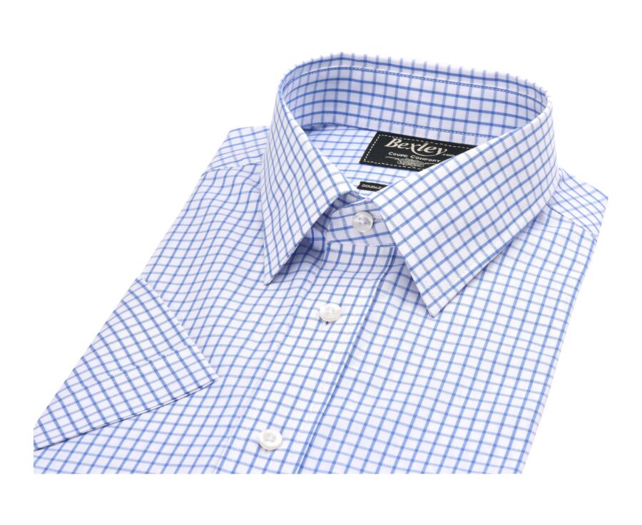 Chemise blanche carreaux bleus - Col français - HUGO MC