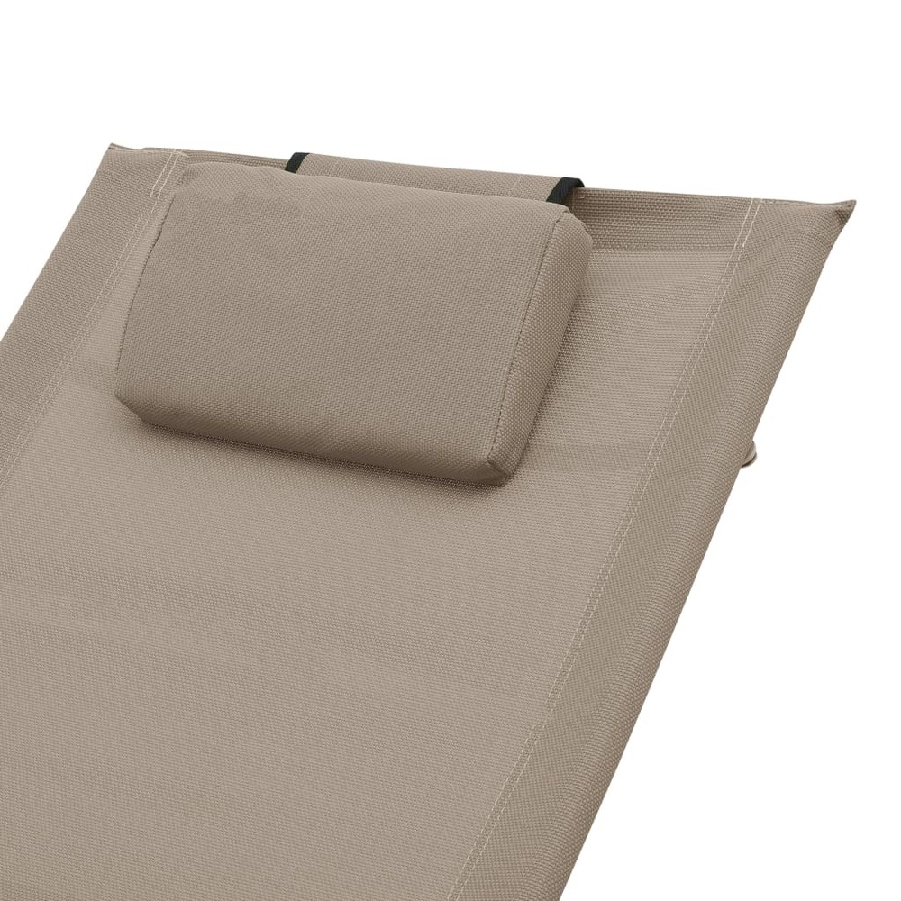 Transat chaise longue bain de soleil lit de jardin terrasse meuble d'extérieur avec oreiller taupe textilène