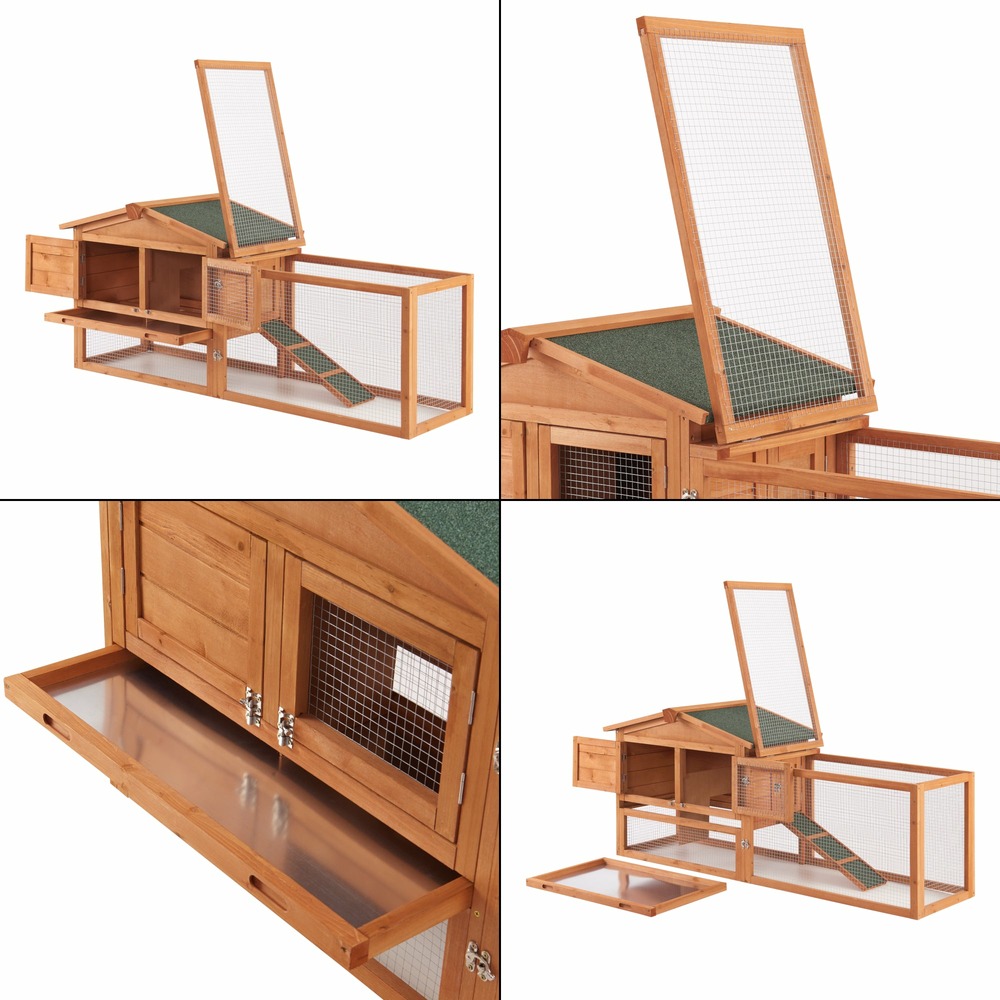 Clapier à deux niveaux 68 x 156 x 52 cm sapin naturel