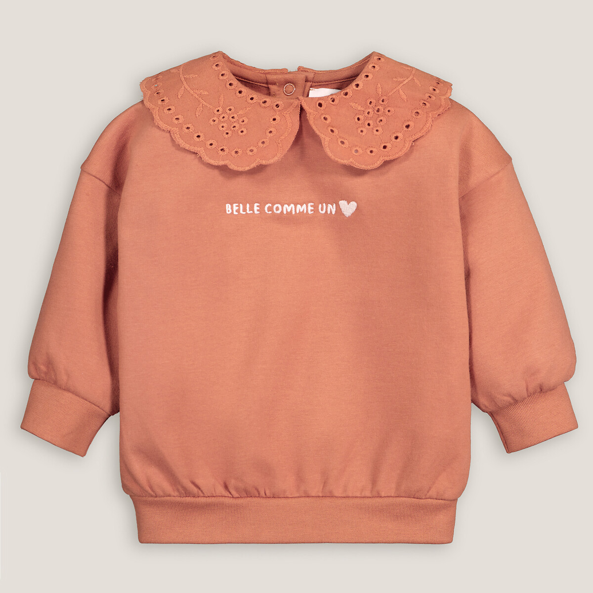 COLEÇÕES LA REDOUTE<br>Suéter com gola Claudine e texto bordado, em fleece