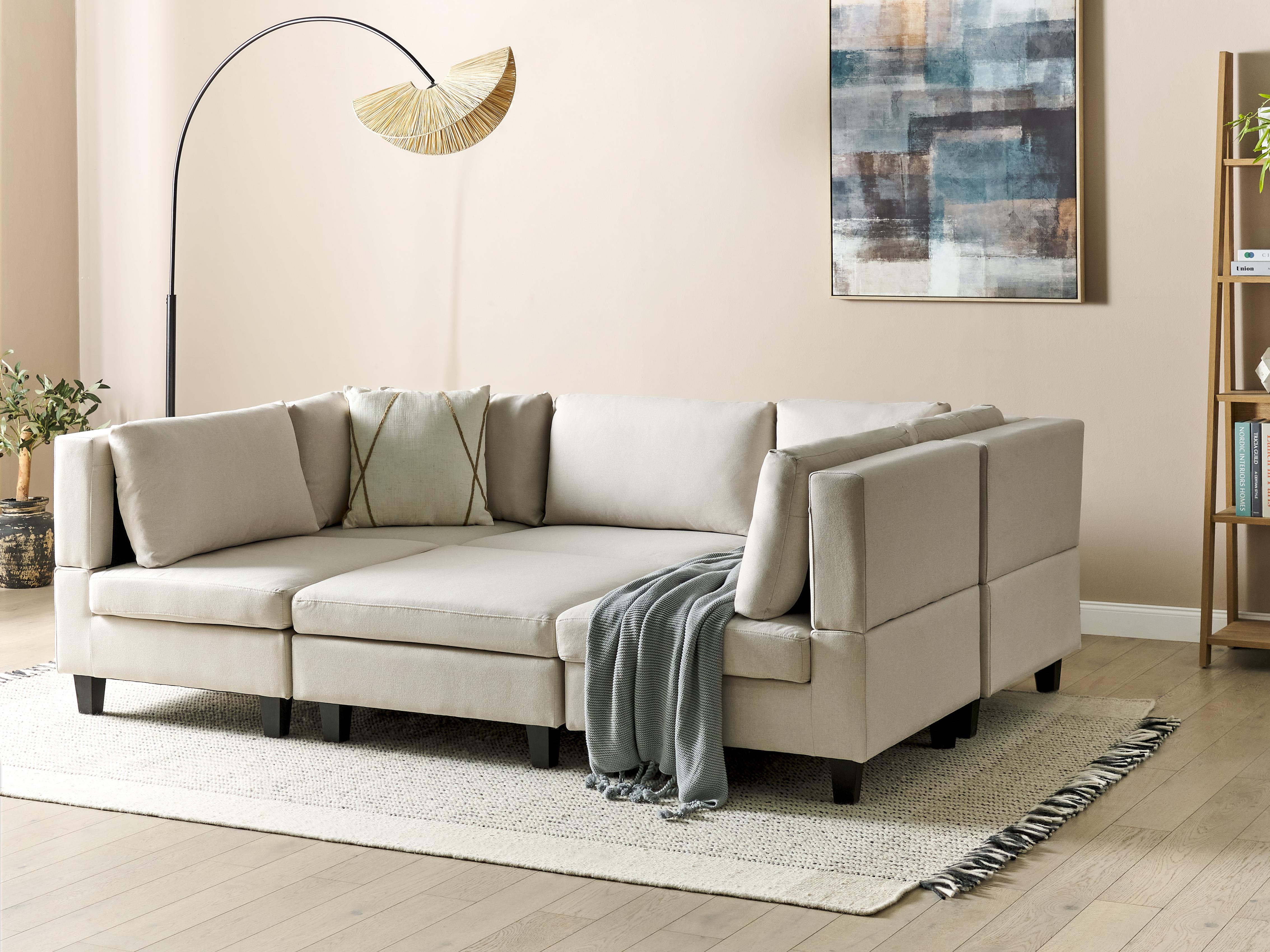 Modulaire U-vormige bank 5-zits UNSTAD Stof Lichtbeige met ottomaan