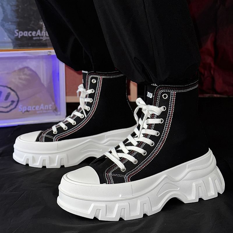 Tanzanite - Platform Contrast Stitch Canvas High Top Sneakers