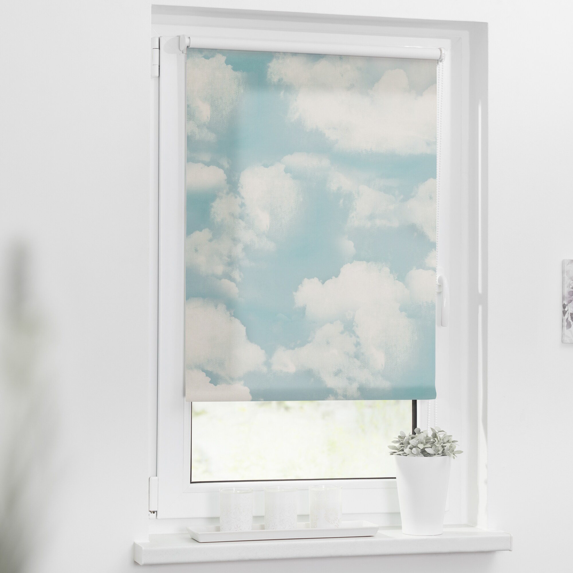 Lichtblick Rollo Klemmfix, ohne Bohren, Verdunkelung, Wolken - Blau