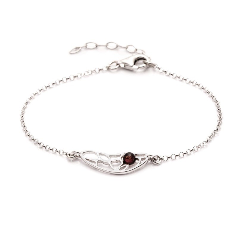Bracelet papillon argent rhodie 925 Ambre veritable de la mer Baltique