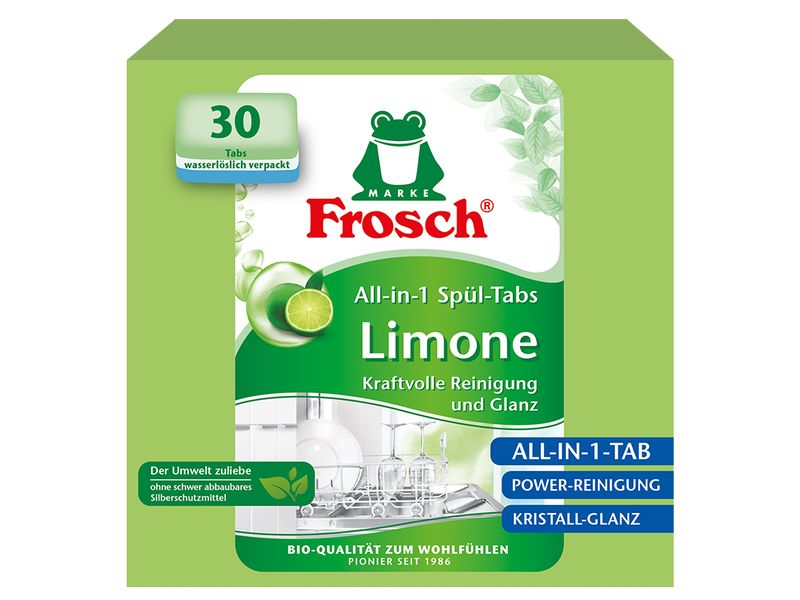 Frosch Maschinenspülmittel Limonen All-in-1 Spül-Tabs 30 St Spülmaschinentabs für saubere Teller und glänzendes Geschirr